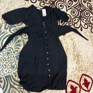 Rebdolls Black Long Sleeve Button Dress